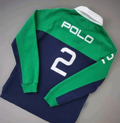 Polo Ralph Lauren Boys Shirt Long Sleeve Size 7 Big Pony Logo #2 Green Navy  - Image 1 of 4