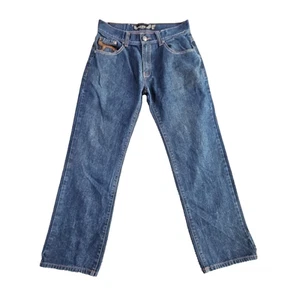 Old Skool Jeans Men's Size 34x30 Wide Leg Denim Pants Y2K Embroidered Pockets - Picture 1 of 22