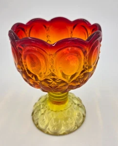 Rare Vtg Kanawha Amberina Glass Candy Dish Compote Moon and Stars Glows MCM - Picture 1 of 4