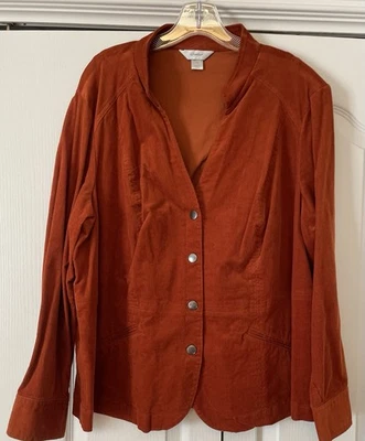 CJ Banks Rust Brown Corduroy Jacket Snap Closure  “Slit” Pockets Women’s 2X - Image 1 of 4