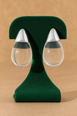 Brincos Lucite Clear Alexis Bittar ESTILO gota d'água prata cravejado declaração boho - Imagem 1 de 4