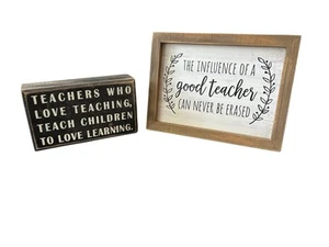 Country Primitive Wooden Shelf Sitter Rustic Farmhouse Teacher Quote Free Stand - Picture 1 of 7