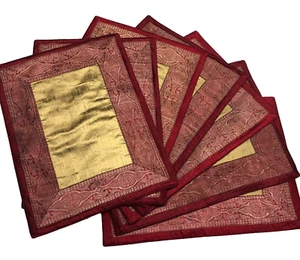 Crate & Barrel Renata Silk Placemats 7pc Set Lot Elegant Christmas Holiday Gold - Picture 1 of 10
