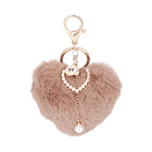 Keychain Pom Pom Heart Shaped Fluffy Soft Plush Odorless Fadeless Wide Appli MFS - Picture 1 of 12