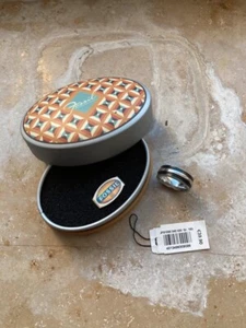 Unisex Stahlring mit Lederband von Fossil neu OVP 16.5 retro mit Dose - Bild 1 von 6
