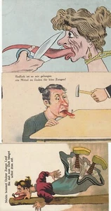 Ehefrau böse Zunge Lot 3 Künstler-AK uralt Ehe Liebe Humor 2310031 - Picture 1 of 2