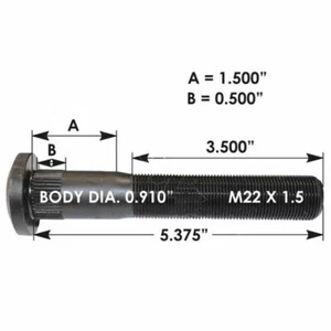 M22 X 1.5 X 5.38 Inches Serrated Wheel Stud - Picture 1 of 2