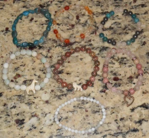 LOTE PAQUETE 7 PULSERAS ELÁSTICAS CRISTAL PIEDRA SEMIPRECIOSA CARGADA JOYERÍA - Imagen 1 de 4