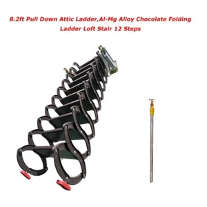 8.2ft Pull Down Attic Ladder,Al-Mg Alloy Chocolate Folding Ladder Loft Stair - Picture 1 of 23