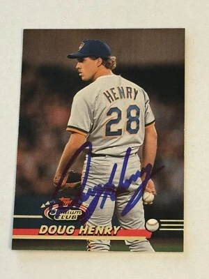 Doug Henry 1993 Topps Stadium Club Authentic Signed Autograph Auto Brewers MLB - Image 1 of 3