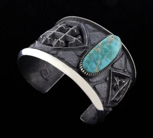 Natural Carico Lake Turquoise Bracelet By Navajo Artist Floyd Parkhurst - Picture 1 of 5