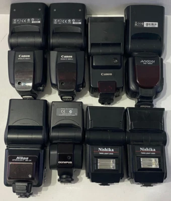 LOT OF 8 - Nikon Olympus Nishika Canon 580EX II Assorted Shoe Mount Flash -PARTS - Image 1 of 4