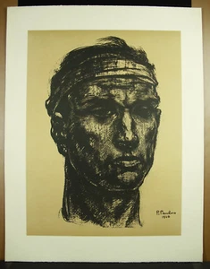 Pierre PAULUS (1881-1959) portrait de mineur 1940 estampe beau tirage 52cm c1980 - Imagen 1 de 5