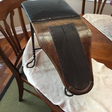 Early  SHOE SHINE STAND BENCH-LEATHER & ORNATE TWISTED METAL BASE