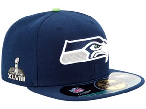 *ALLE GRÖßEN* SELTENE NEW ERA SEATTLE SEAHAWKS SUPERBOWL XLVIII 48 59FIFTY TAILLIERTE MÜTZE - Bild 1 von 3