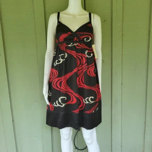 NWT MAGGY LONDON Black Red Silk Charmeuse Babydoll Dress 8P Petite 8 - Picture 1 of 4
