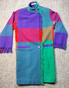 Veste manteau plumetis années 90 Color Block Gallery 100% laine indigène vibrante année 2000 taille XS - Photo 1/14