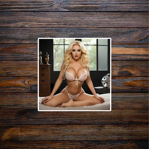 Pinup girl sticker vinyl decal woman blonde bombshell cleavage seductive sexy - Picture 1 of 3