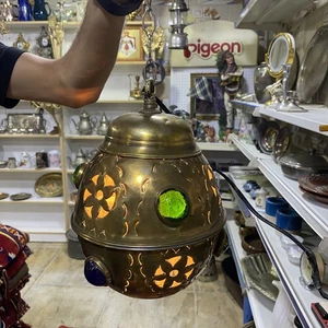 Antike marokkanische Messing Laterne Schmuck Hängelampe elektrisch Räucherstäbchenhalter - Bild 1 von 11