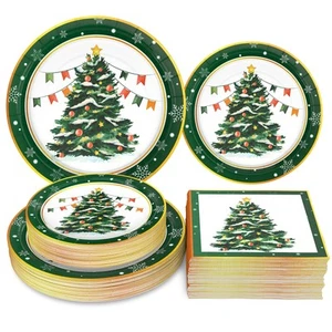 200 PCS Christmas Paper Plates and Napkins, Green Christmas Tree Disposable D... - Picture 1 of 7