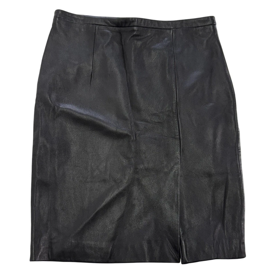 Michael Kors Skirt Womens 6 Black Leather Pencil Lined Classic Career Minimalist - Image 1 of 4