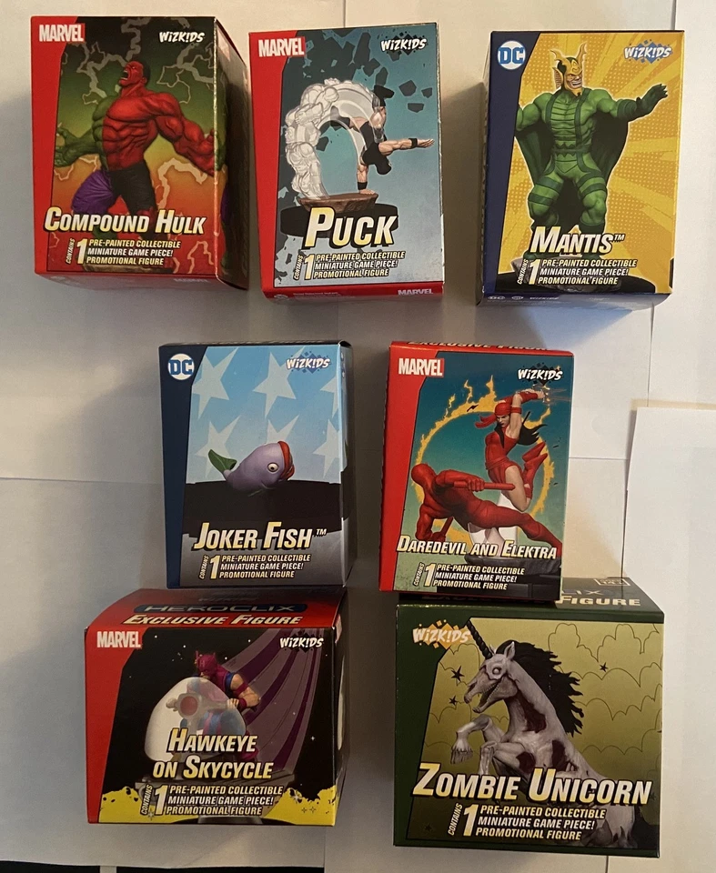 HEROCLIX VARIOUS 7 盒装 LE 批量 LES 2024/2025 Puck 复合 绿巨人 Mantis 独角兽 — 第 1/1 张图片