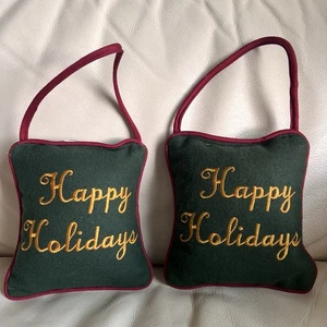 Vintage Kissen Türbehang Happy Holidays Handarbeit - Bild 1 von 5