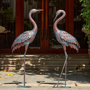 Kircust Garden Crane Statues Patina Heron Decoy, Standing Metal Crane Sculptures - Picture 1 of 9