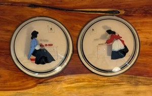 Vintage Pair Of 2 Bilderback’s Reverse Hand Painted Women Round Convex Glass 6” - Picture 1 of 9