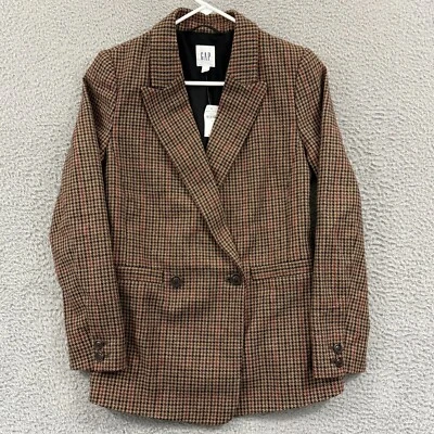 Gap Womens Blazer Womens 0 Brown Houndstooth Wool Blend Preppy Academia NWT - Image 1 of 4