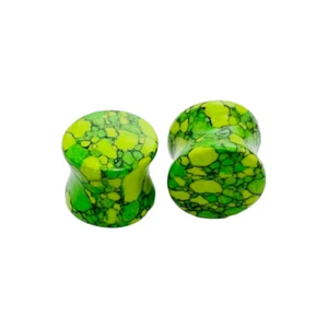 Body Jewelry Pair of Green Turquoise Crystal Double Flared Round Shaped Ear Plug - Picture 1 of 9