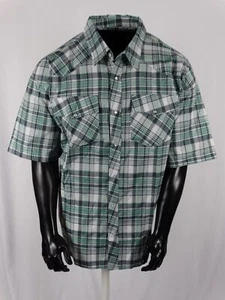 Men Plaid Western Pockets Short Sleeve Shirt Green Gray Snap Up 3X, 4X - Picture 1 of 4