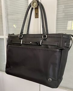 Swissgear Wenger Black Polyester Leather Laptop Purse Tote Bag 18x12.5x5.5”#4D