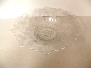 1930's to 50's CAMBRIDGE GLASS  BOWL ETCHED FLOWERS RUFFLED EDGE 11" W X 3" T - Picture 1 of 9