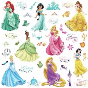 Disney Prinzessin ROYAL DEBÜT 37 Wandtattoos Glitzer Aufkleber Dekor Ariel Rapunzel - Bild 1 von 4