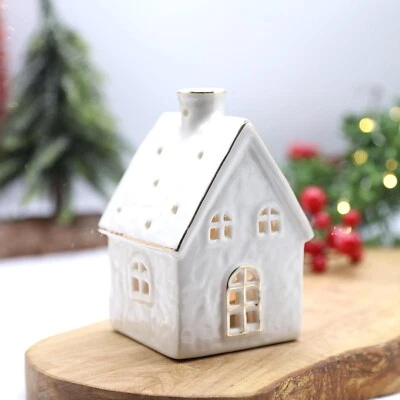 Ceramic White Tealight House Indoor Tealight Holder Xmas Festive Gift Home Decor - Image 1 of 4
