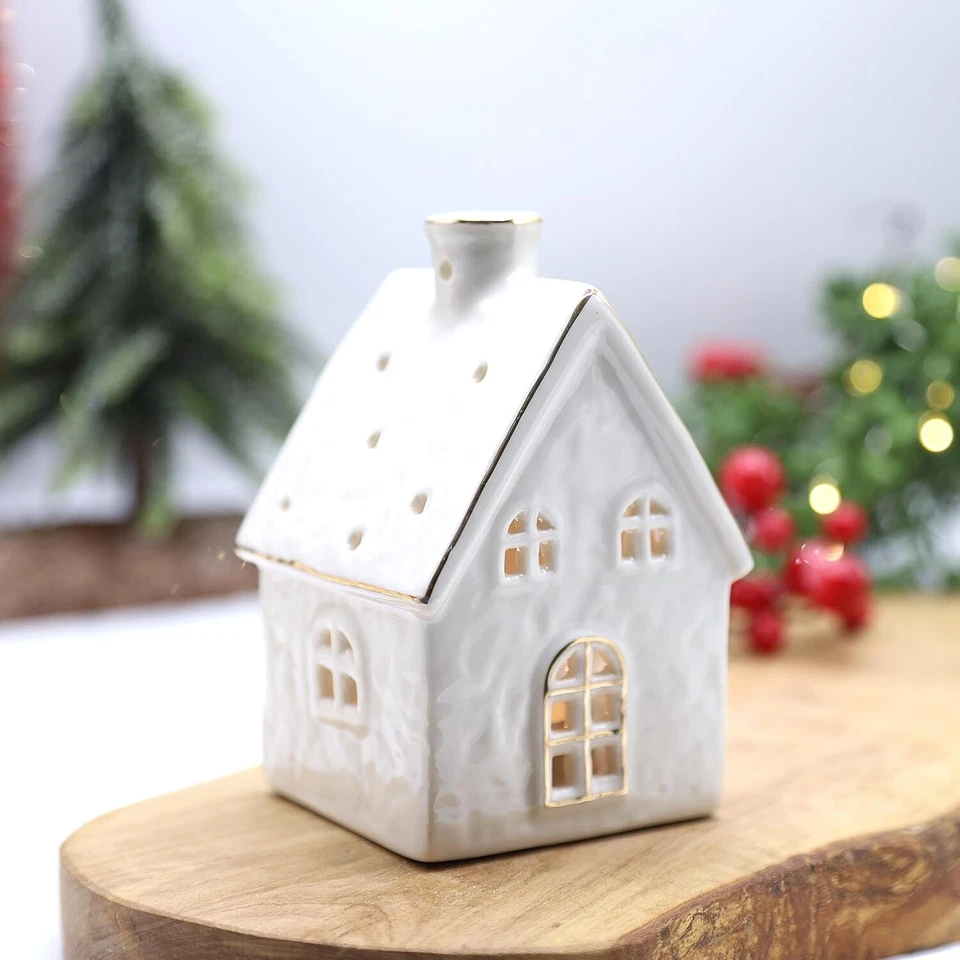 Ceramic White Tealight House Indoor Tealight Holder Xmas Festive Gift Home Decor - Image 1 of 4