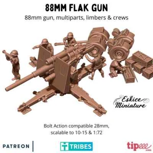 88mm FLAK Anti-Aircraft Canon with 5 Servants, WWII Wargame WW2 - Picture 1 of 3