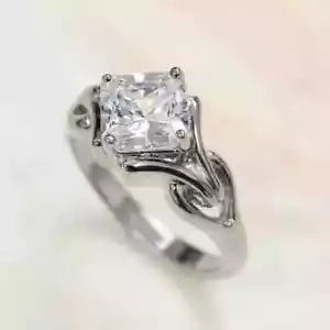 2 Ct Cushion Cut Simulated Diamond Women's Engagement Ring 14k White Gold Plated - Picture 1 of 3