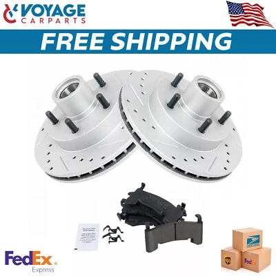 Drilled Slotted Brake Rotor & Ceramic Pad Set Front Side For 1991-2003 GMC Chevy - Image 1 of 4