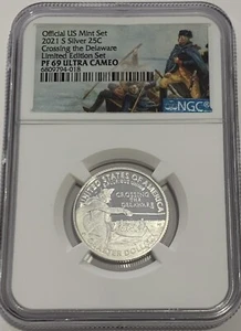 2021 S NGC PF69 ULT CAMEO LIMITED EDITION CROSSING DELAWARE SILVER PROOF QUARTER - Picture 1 of 3