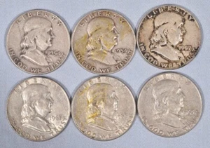 Lot (6) Franklin Half Dollar 1/2 Roll 90% Silver - Nice Coins- 1954 to 1963 - Picture 1 of 2