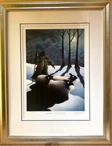 Mackenzie Thorpe WINTER MOONLIGHT Framed Mounted Print Limited Edition - Afbeelding 1 van 10