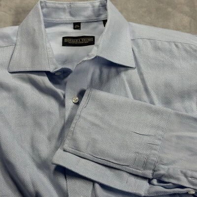 Donald J. Trump Men's Herringbone Blue Long Sleeve Button Up Shirt Size 17 ½ - Image 1 of 4