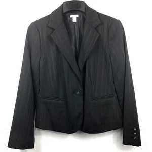 Apt 9 Black PINSTRIPE V-Neck Lined BLAZER Jacket Pockets PETITE MEDIUM (J14) - Picture 1 of 10