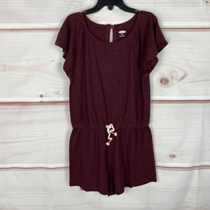 Old Navy Romper Girls M Burgundy Flutter Sleeve Linen Blend Elastic Waist Solid - Picture 1 of 7