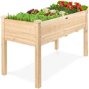 Elevated Raised Garden Bed Tall Wooden Planter Box Foot Caps 4x2 Gardening Patio - Picture 1 of 7
