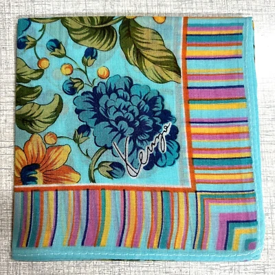 ARTE DE COLECCIÓN HANKY AZUL DALIA AMARILLO COSMOS FLOR MUJER BOLSILLO CUADRADO ALGODÓN17"#W76 Foto 1 de 3