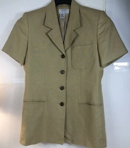 Womens Jennifer Moore Linen Blazer Jacket Size 8P Beige 4 Button S/S Vintage - Picture 1 of 4