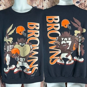 Vintage Cleveland Browns DOUBLE Sided Size Large TAZ Football NFL Sweatshirt USA - Picture 1 of 11